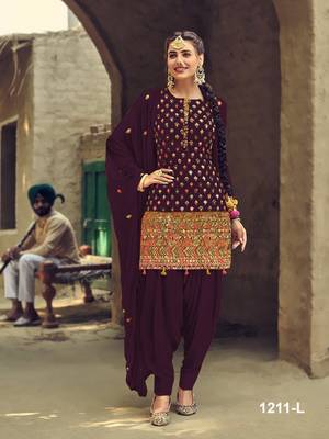 Coffee embroidered faux georgette salwar 1