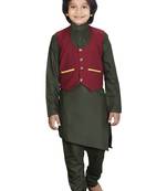 EVERWILLOW ETHNIC WEAR GREEN KURTA PYJAMA WITH MAROON WAIST COAT JACKET FOR KIDS AND BOYS