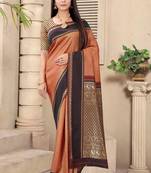 Brown woven art silk saree with blouse