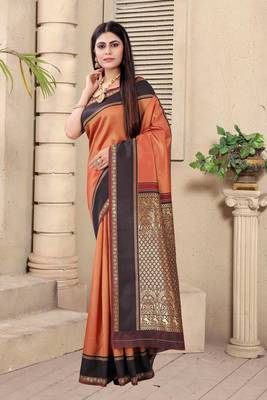 Brown woven art silk saree with blouse 2