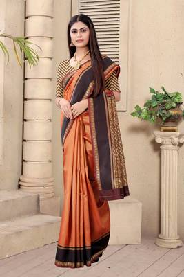 Brown woven art silk saree with blouse 3