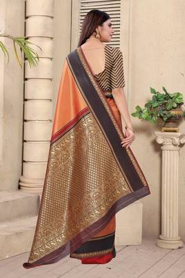 Brown woven art silk saree with blouse 4