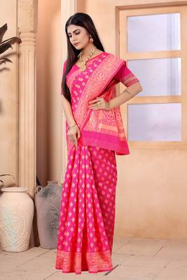 Light rani pink woven art silk saree with blouse 3