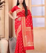 Red woven art silk saree with blouse