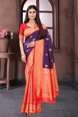 Red woven art silk saree with blouse 1