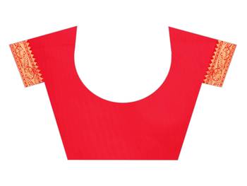 Red woven art silk saree with blouse 5
