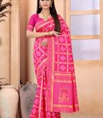 Pink woven art silk saree with blouse