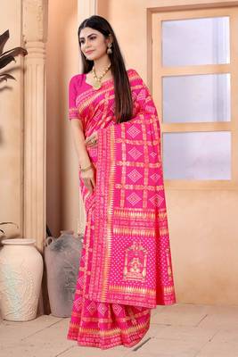 Pink woven art silk saree with blouse 2