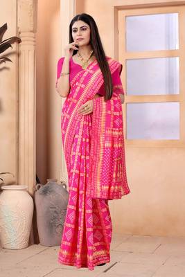 Pink woven art silk saree with blouse 3