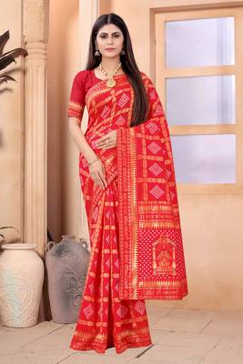 Red woven art silk saree with blouse 1