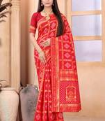 Red woven art silk saree with blouse