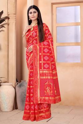Red woven art silk saree with blouse 2