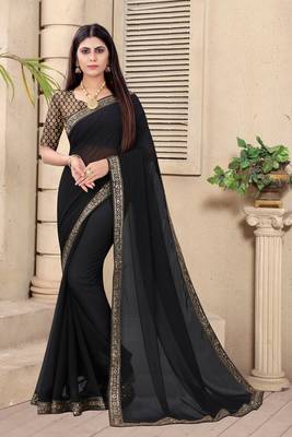 Black woven art silk saree with blouse 1
