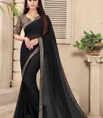 Black woven art silk saree with blouse