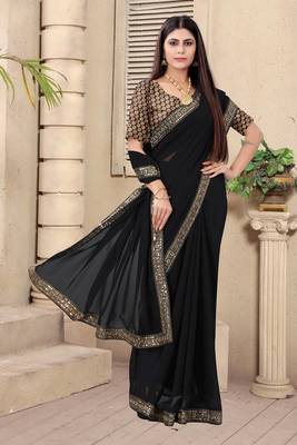 Black woven art silk saree with blouse 3