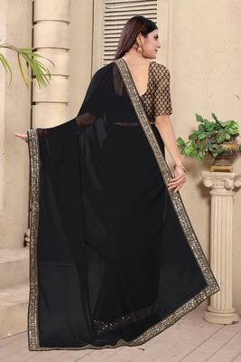 Black woven art silk saree with blouse 4