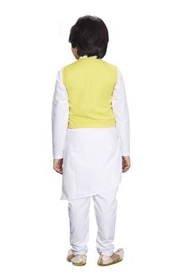 Everwillow Ethnic Wear White Kurta Pyjama With Yellow Waist Coat Jacket For Kids And Boys 4