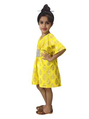 Aglare cotton cute kurti,kaftan,  Kaftan for kids.Kaftan Yellow 3
