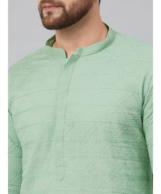 Men Green Chikankari Embroidered Woven Design Straight Kurta With Pyjama 5