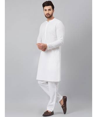 White Green Chikankari Embroidered Woven Design Straight Kurta With Pyjama 1