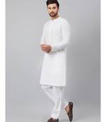 White Green Chikankari Embroidered Woven Design Straight Kurta With Pyjama