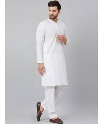 White Green Chikankari Embroidered Woven Design Straight Kurta With Pyjama 2