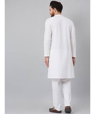 White Green Chikankari Embroidered Woven Design Straight Kurta With Pyjama 4