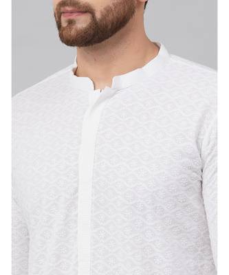 White Green Chikankari Embroidered Woven Design Straight Kurta With Pyjama 5