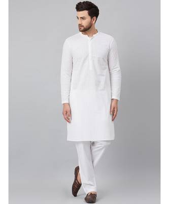 White Green Chikankari Embroidered Woven Design Straight Kurta With Pyjama 6