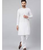 White Green Chikankari Embroidered Woven Design Straight Kurta With Pyjama