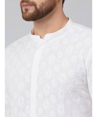 White Green Chikankari Embroidered Woven Design Straight Kurta With Pyjama 5