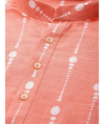 Men Peach & White Printed Straight Kurta With Pyjama 2