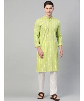 Lime Green & White Printed Straight Kurta With Pyjama 1