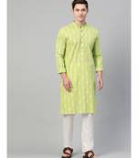 Lime Green & White Printed Straight Kurta With Pyjama