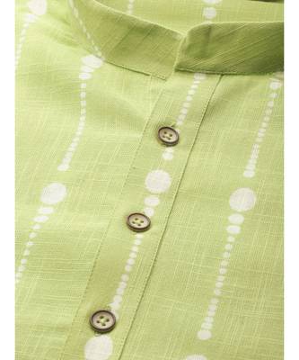 Lime Green & White Printed Straight Kurta With Pyjama 2