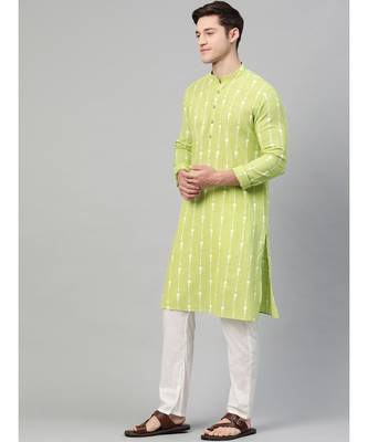 Lime Green & White Printed Straight Kurta With Pyjama 3
