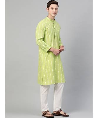Lime Green & White Printed Straight Kurta With Pyjama 4