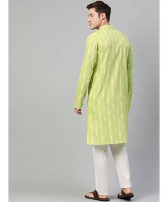 Lime Green & White Printed Straight Kurta With Pyjama 5