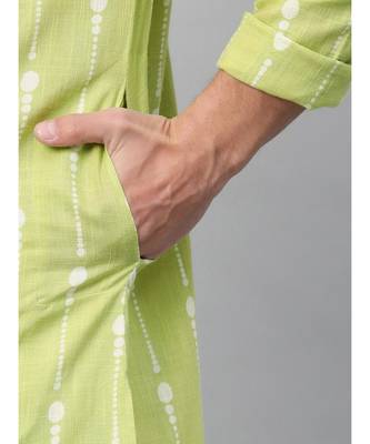 Lime Green & White Printed Straight Kurta With Pyjama 6