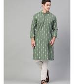 Green & White Printed Straight Kurta With Pyjama