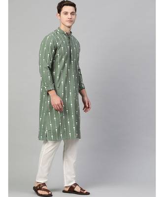 Green & White Printed Straight Kurta With Pyjama 4