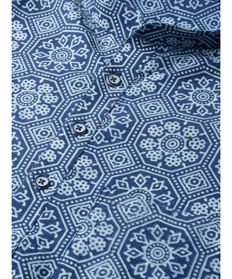 Men Blue Indigo Hand Block Print Straight Sustainable Kurta With Pyjama 2