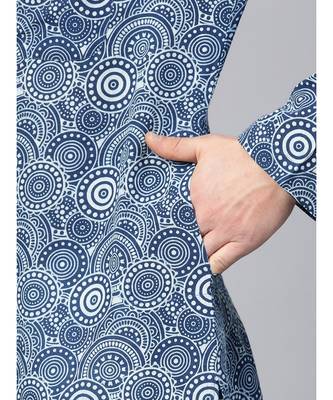 Men Blue Indigo Hand Block Print Straight Sustainable Kurta With Pyjama 6