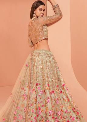 Light-green embroidered net semi stitched lehenga 3