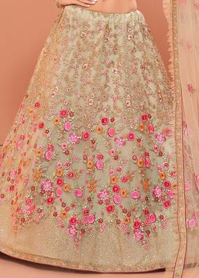 Light-green embroidered net semi stitched lehenga 4