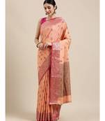 Sangam Prints Peach Cotton Handloom Woven Work Traditional Saree