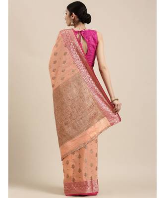 Sangam Prints Peach Cotton Handloom Woven Work Traditional Saree 2