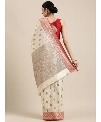 Sangam Prints Off White Cotton Handloom Woven Work Traditional Saree 2