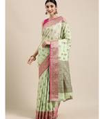 Sangam Prints Light Green Cotton Handloom Woven Work Traditional Saree