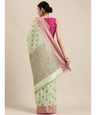 Sangam Prints Light Green Cotton Handloom Woven Work Traditional Saree 2